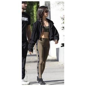 Ivy Park Logo Taped Side Stripe Active Leggings Size Small Olive Green Black Gym